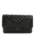 Shiny Crumpled Calfskin Quilted Jumbo Double Flap So Black
