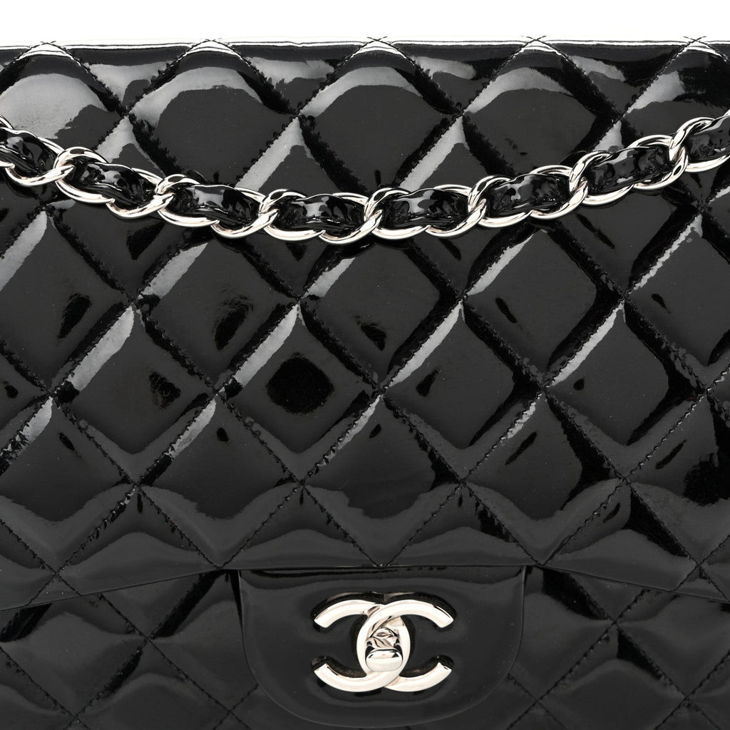 Patent Quilted Jumbo Double Flap Black