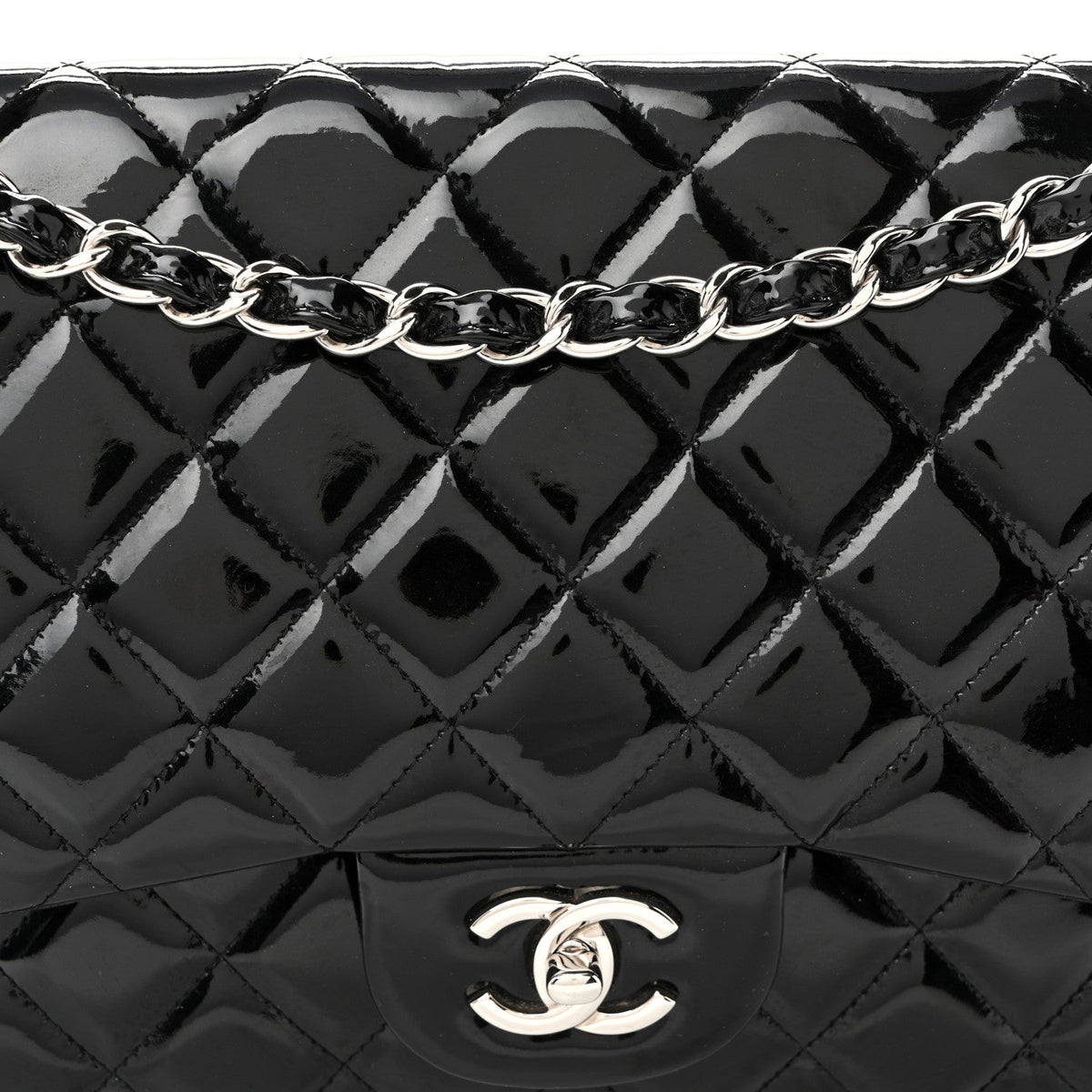 Patent Quilted Jumbo Double Flap Black