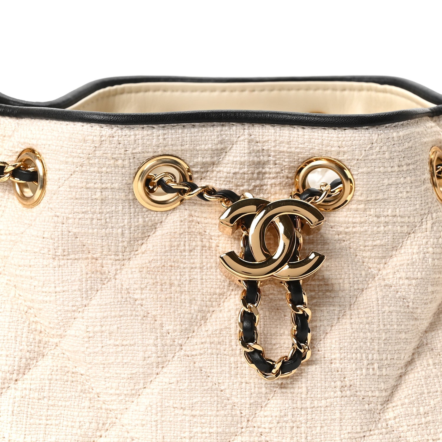 Canvas Calfskin Quilted Mini Chanel 25 Handbag Ecru Black