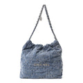 Washed Denim Quilted Studded Small Chanel 22 Blue