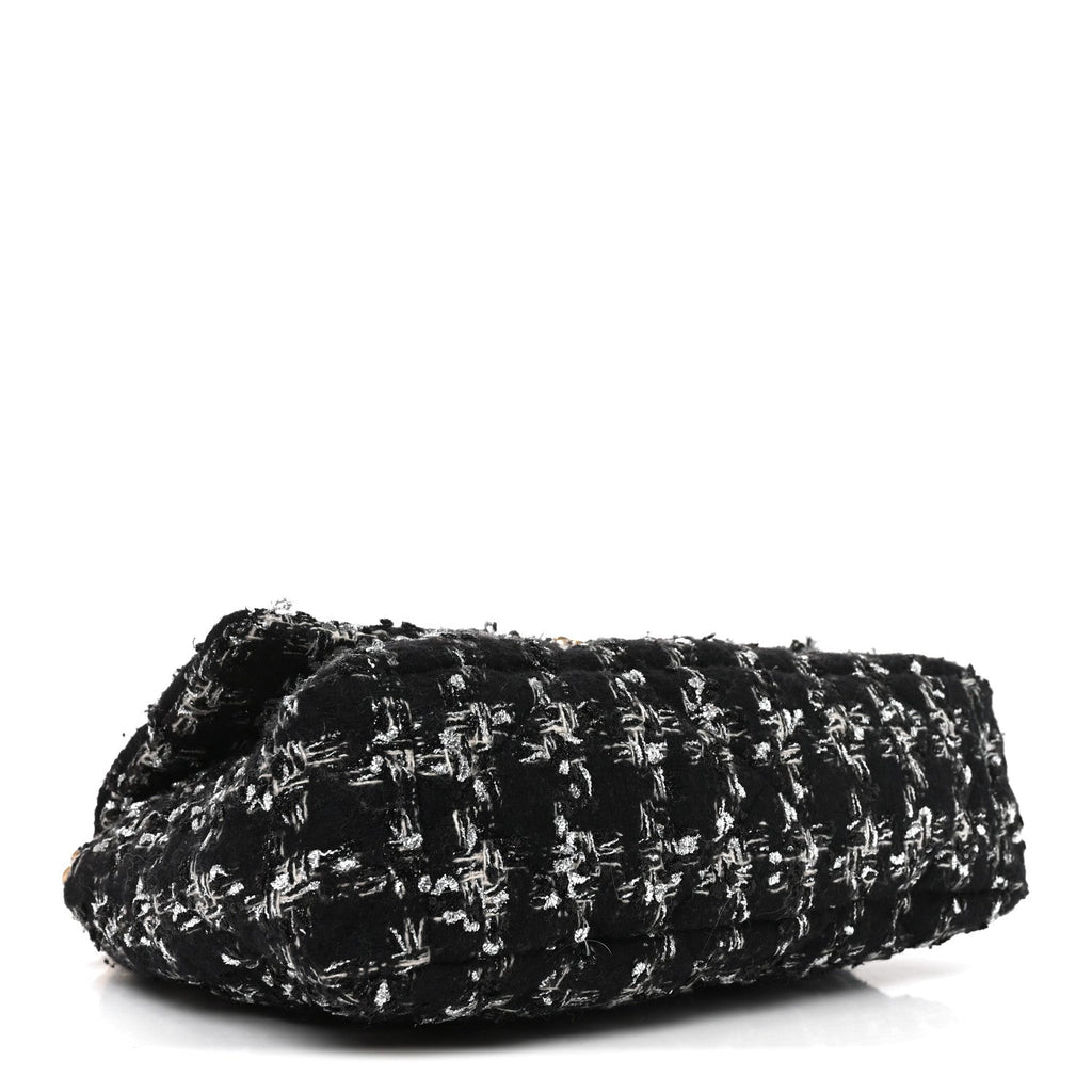 Tweed Quilted Large Chanel 19 Flap Black Silver Ecru