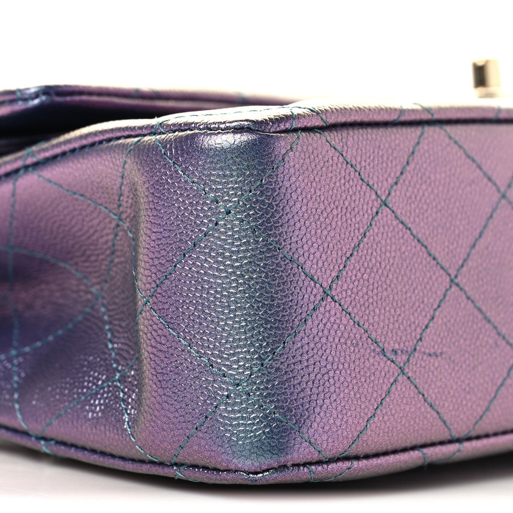 Iridescent Caviar Quilted Medium Double Flap Purple