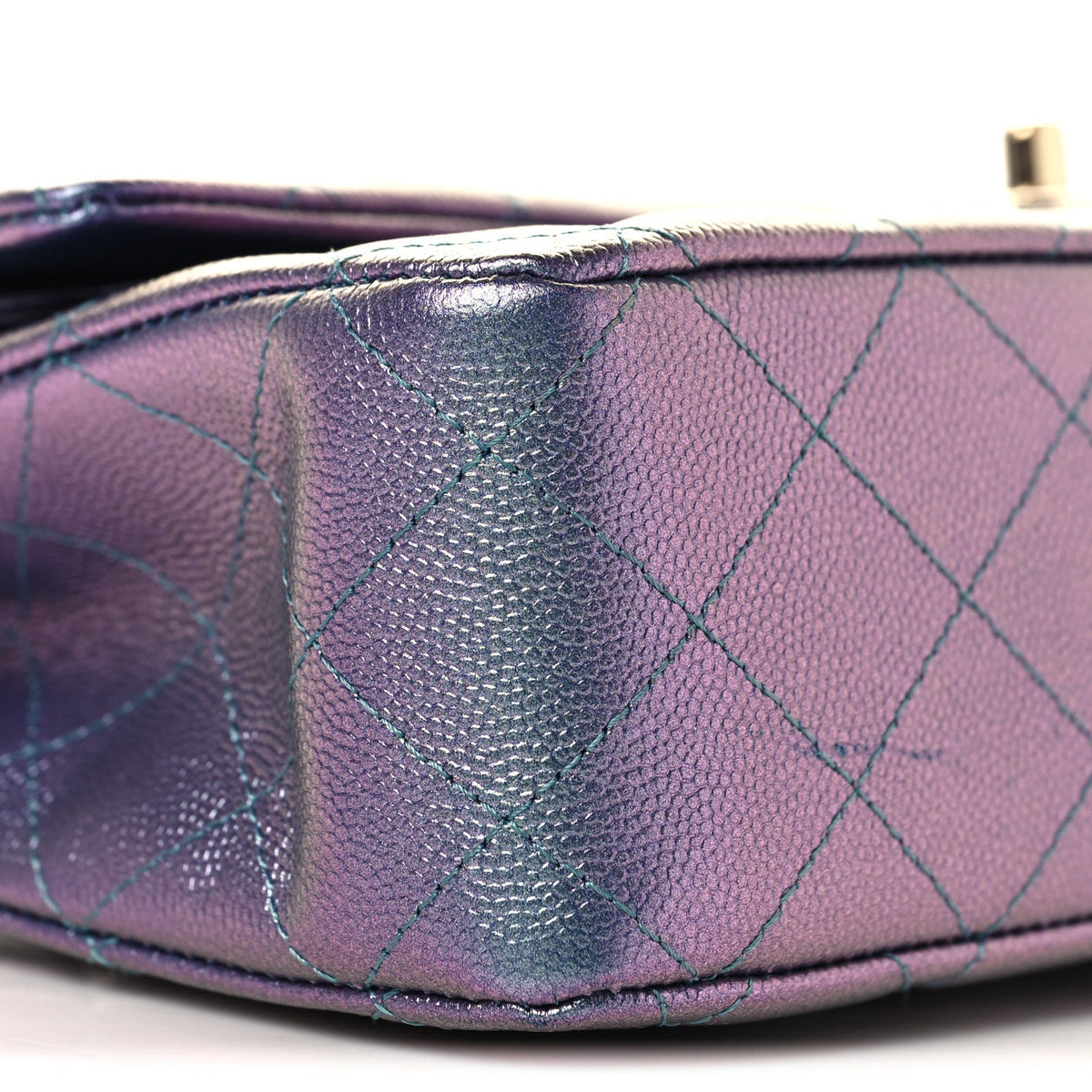 Iridescent Caviar Quilted Medium Double Flap Purple