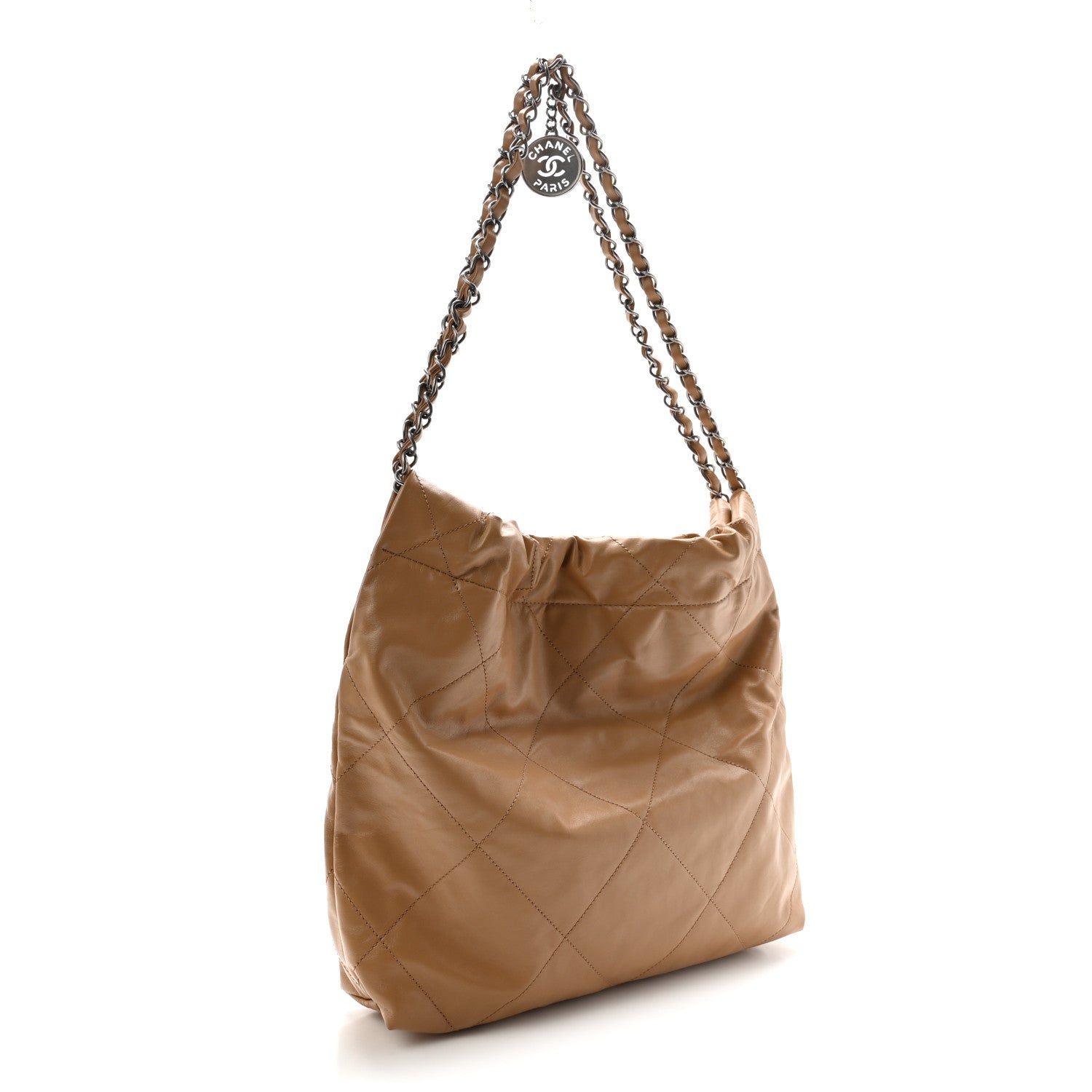 Shiny Calfskin Quilted Small Chanel 22 Beige