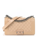 Patent Calfskin Quilted Medium Plexiglass Boy Flap Beige