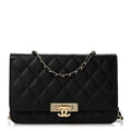 Caviar Quilted Golden Class Wallet On Chain WOC Black