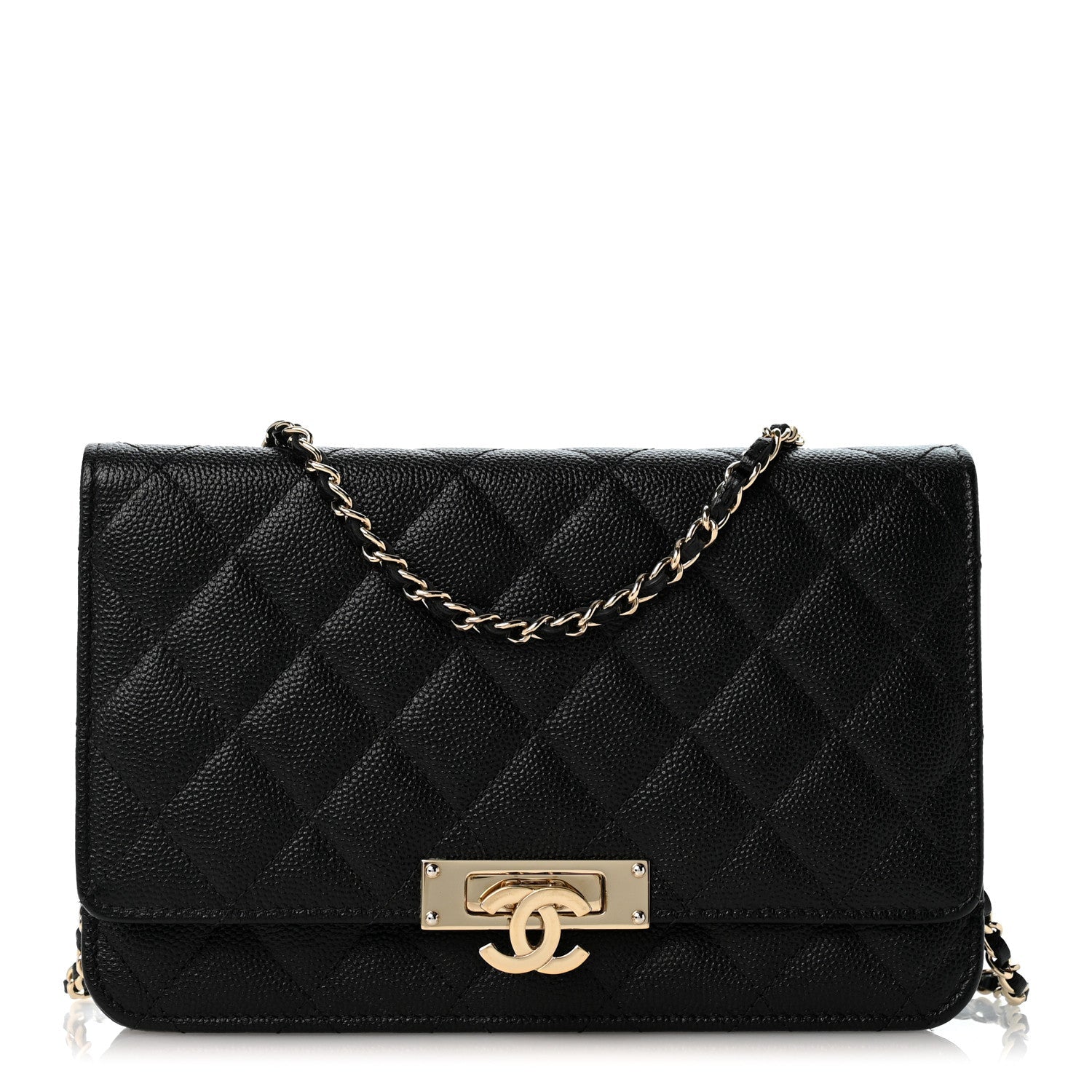 Caviar Quilted Golden Class Wallet On Chain WOC Black
