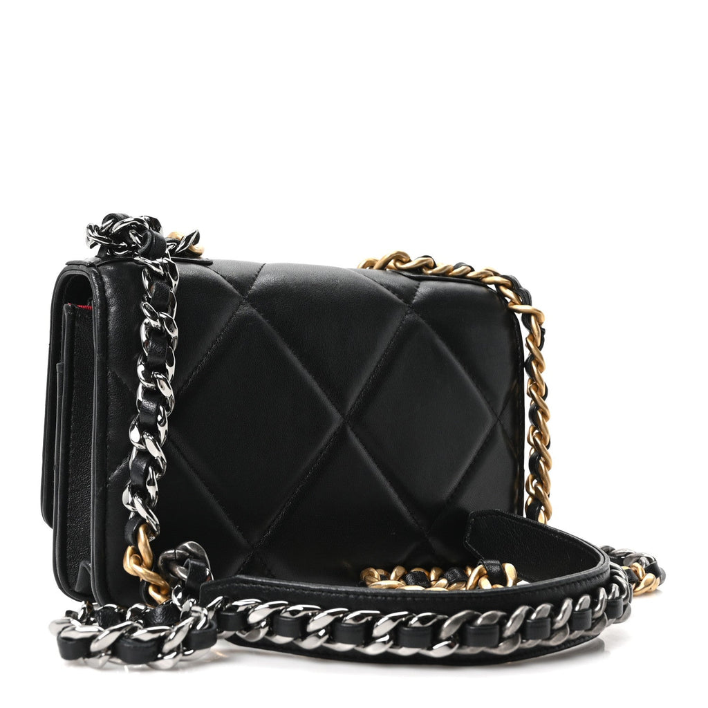 Lambskin Quilted Chanel 19 Wallet On Chain WOC Black