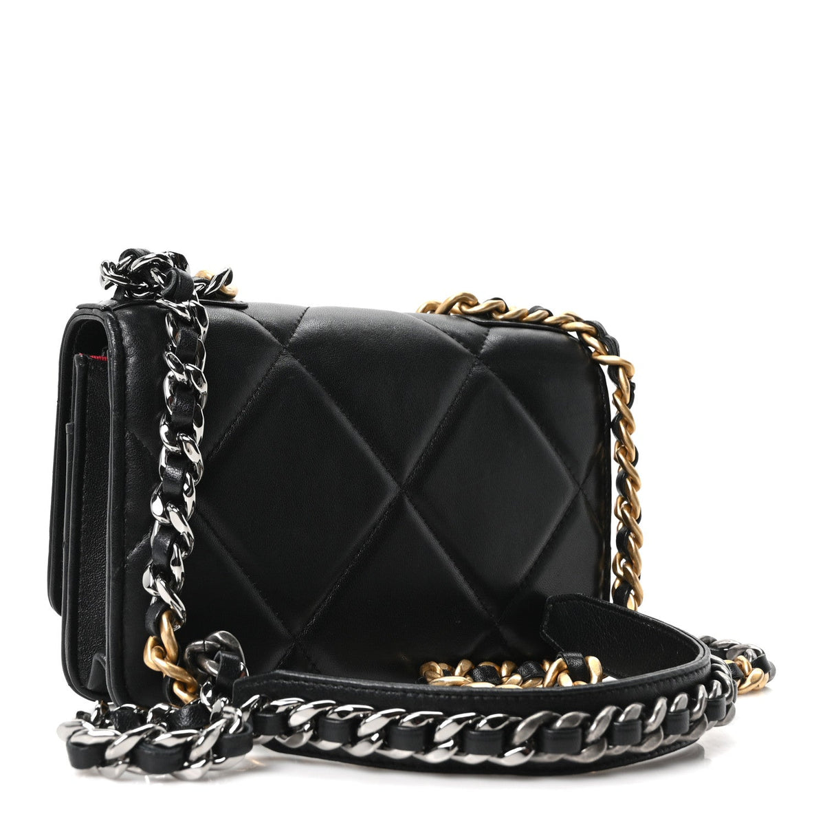 Lambskin Quilted Chanel 19 Wallet On Chain WOC Black
