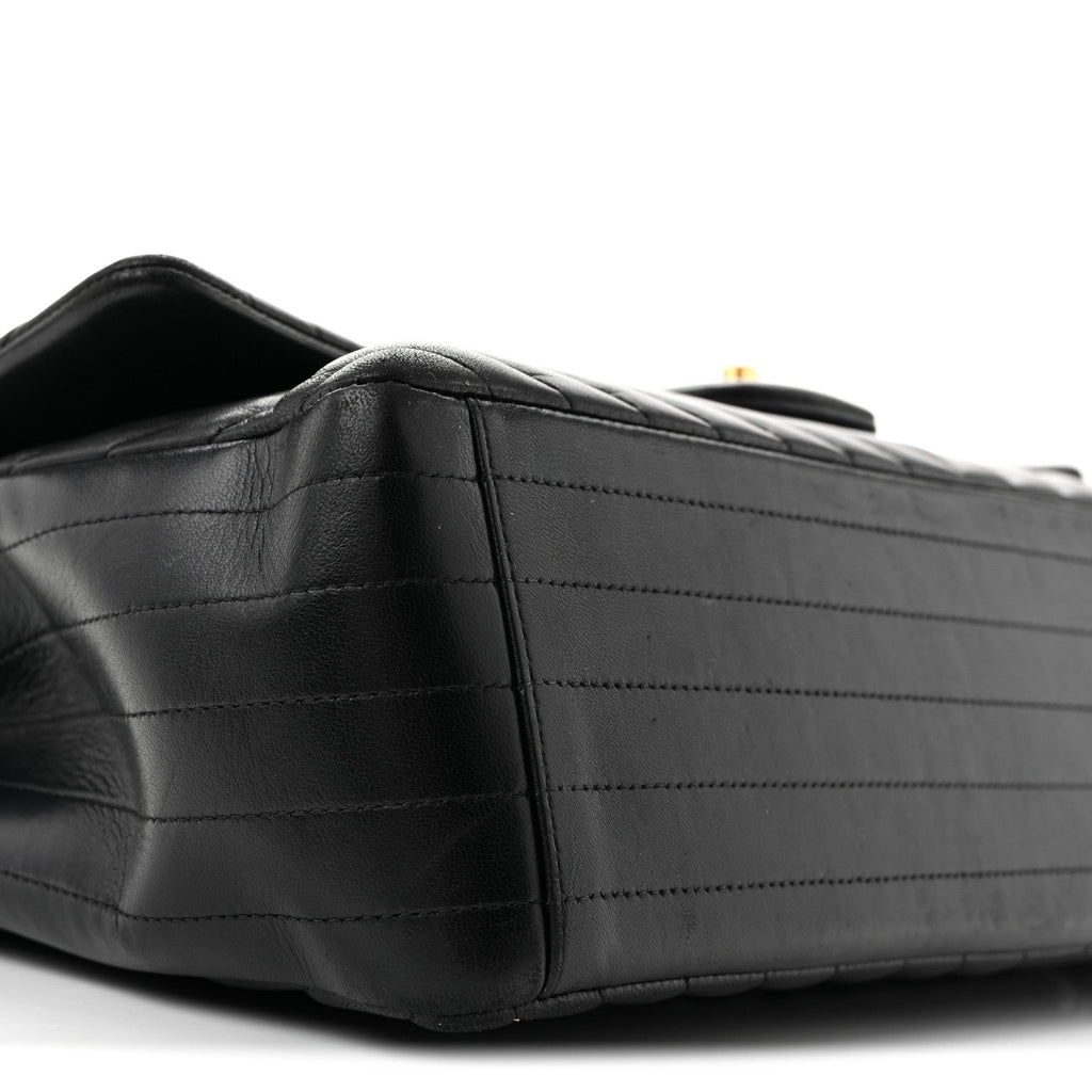 Lambskin Chevron Quilted Maxi Double Flap Black