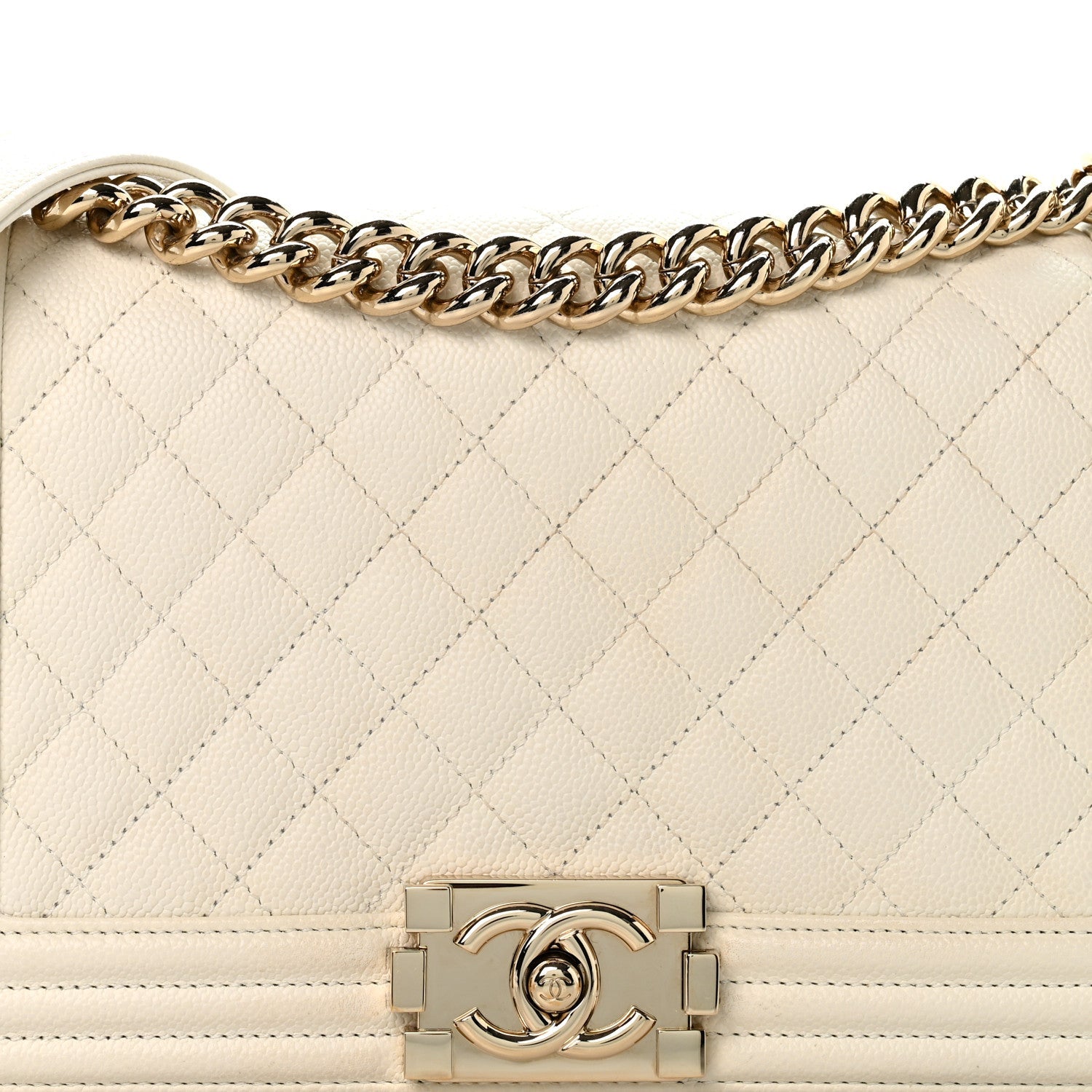 Caviar Quilted Medium Boy Flap White