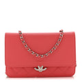 Grained Calfskin Quilted CC Box Wallet On Chain WOC Pink