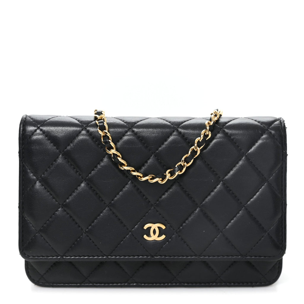 Lambskin Quilted Wallet On Chain WOC Black