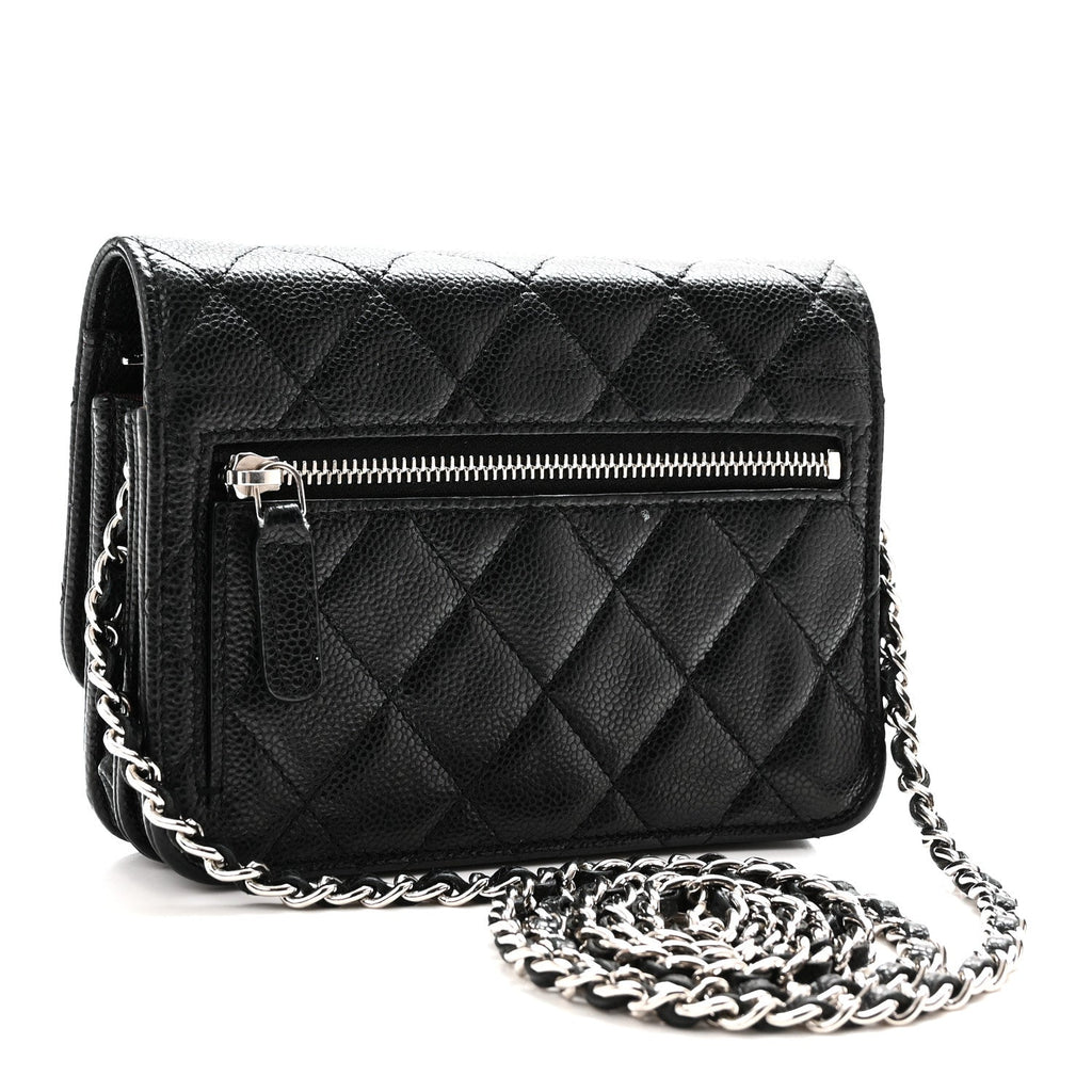 Caviar Quilted Mini Wallet On Chain WOC Black