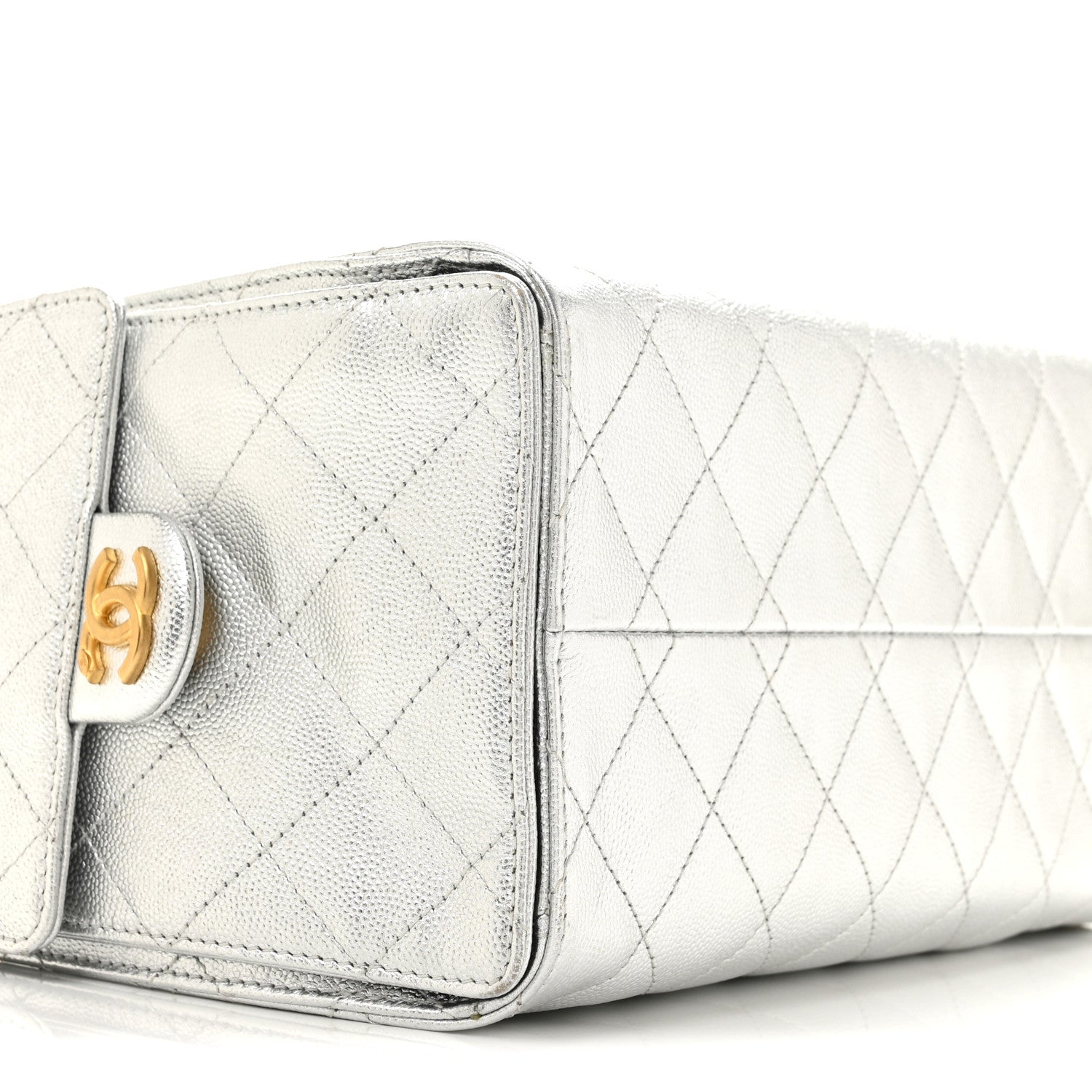 Metallic Caviar Quilted Small Chanel 25 Handbag Silver