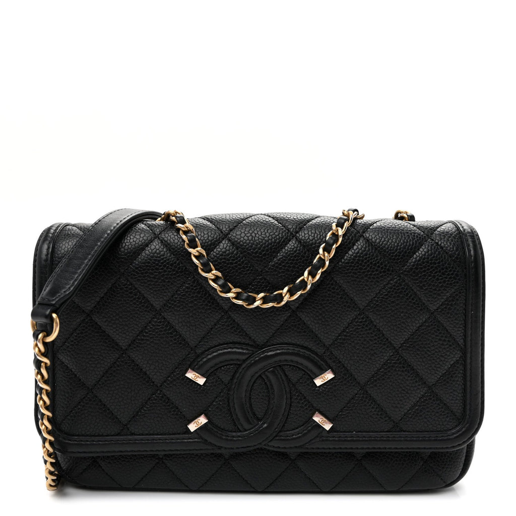Caviar Quilted Small CC Filigree Flap Black