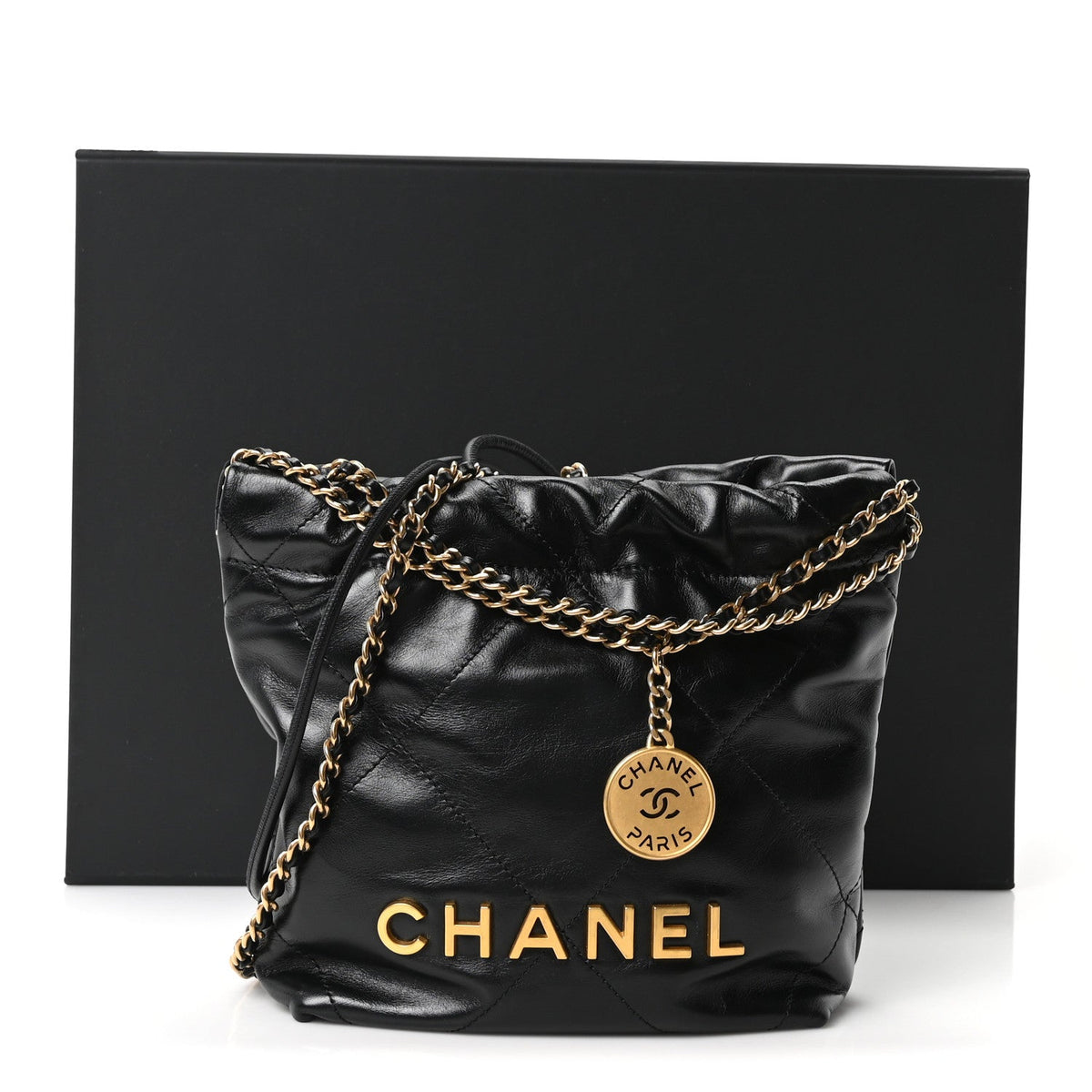 Shiny Calfskin Quilted Mini Chanel 22 Black
