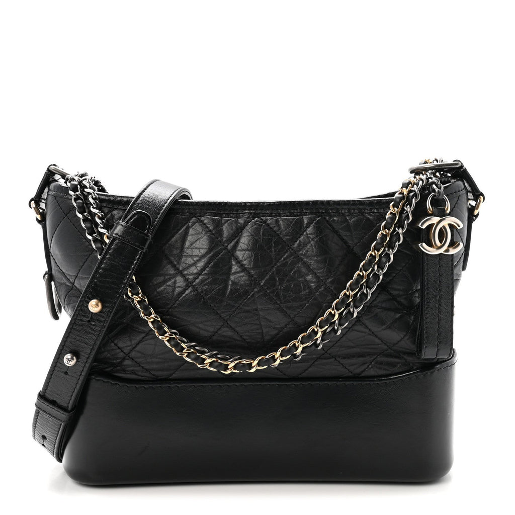 Aged Calfskin Quilted New Medium Gabrielle Hobo Black