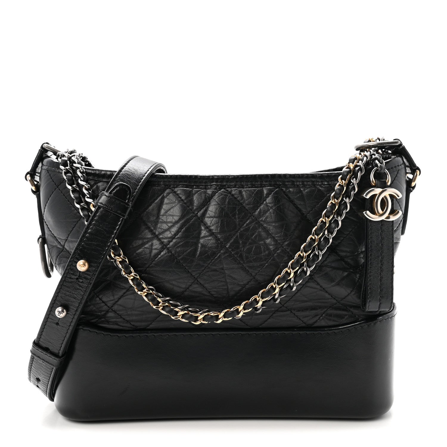 Aged Calfskin Quilted New Medium Gabrielle Hobo Black
