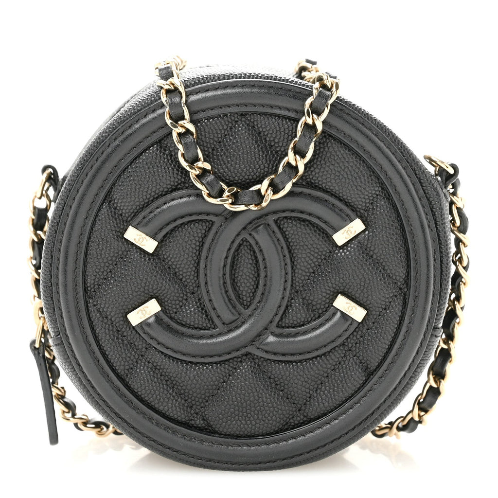 Caviar Quilted Round Filigree Crossbody Black
