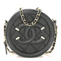 Caviar Quilted Round Filigree Crossbody Black
