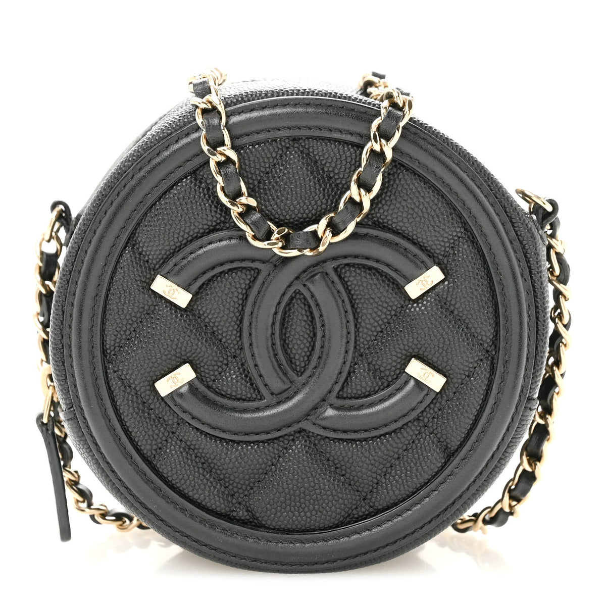 Caviar Quilted Round Filigree Crossbody Black