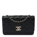 Lambskin Quilted Crystal CC Wallet On Chain WOC Black
