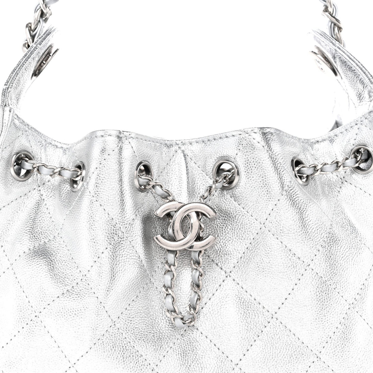 Metallic Caviar Quilted Mini Chanel 25 Handbag Silver