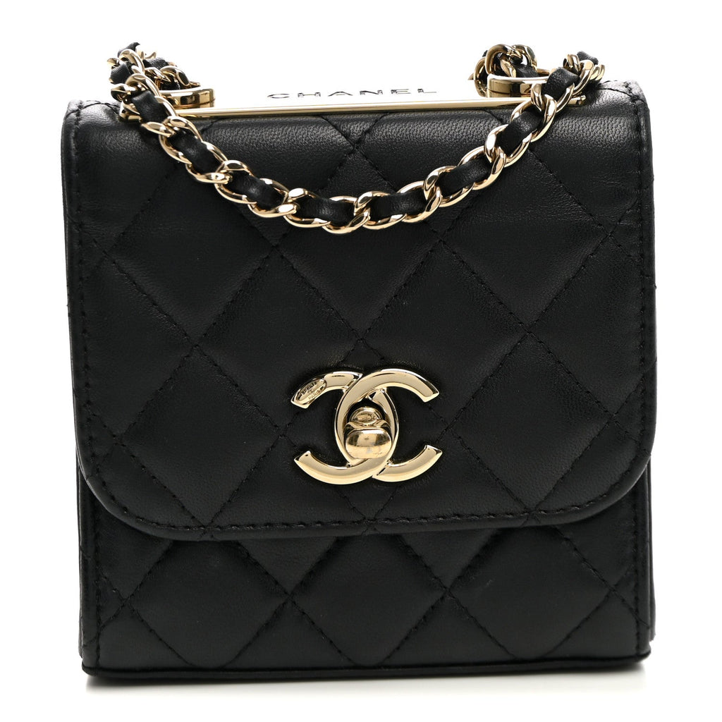Lambskin Quilted Mini Trendy CC Clutch With Chain Black