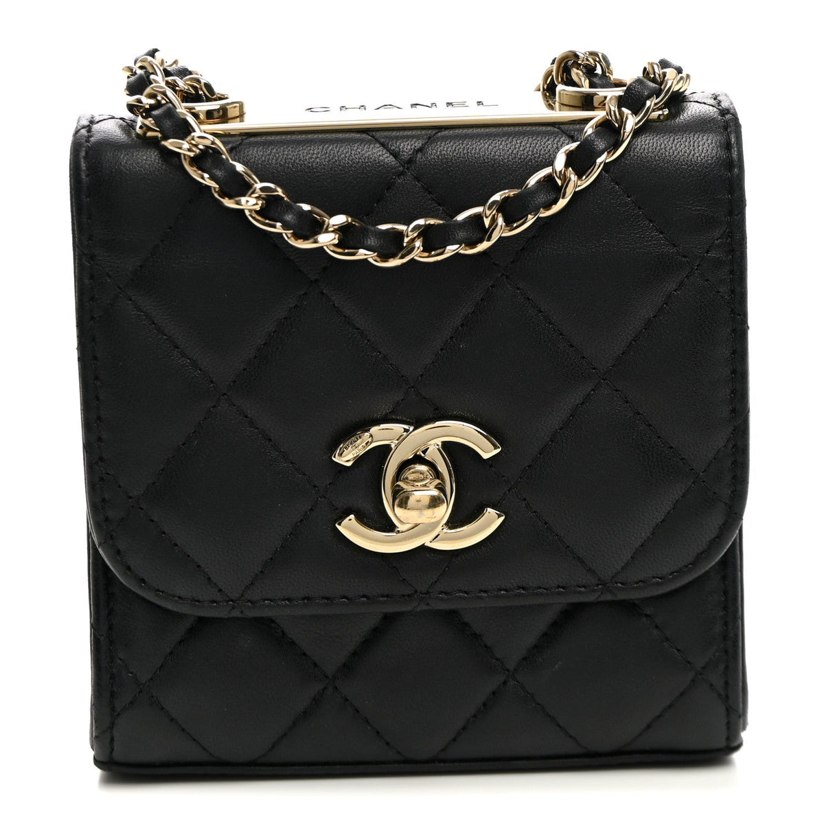 Lambskin Quilted Mini Trendy CC Clutch With Chain Black