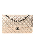 Metallic Lambskin Quilted Medium Double Flap Gold Black