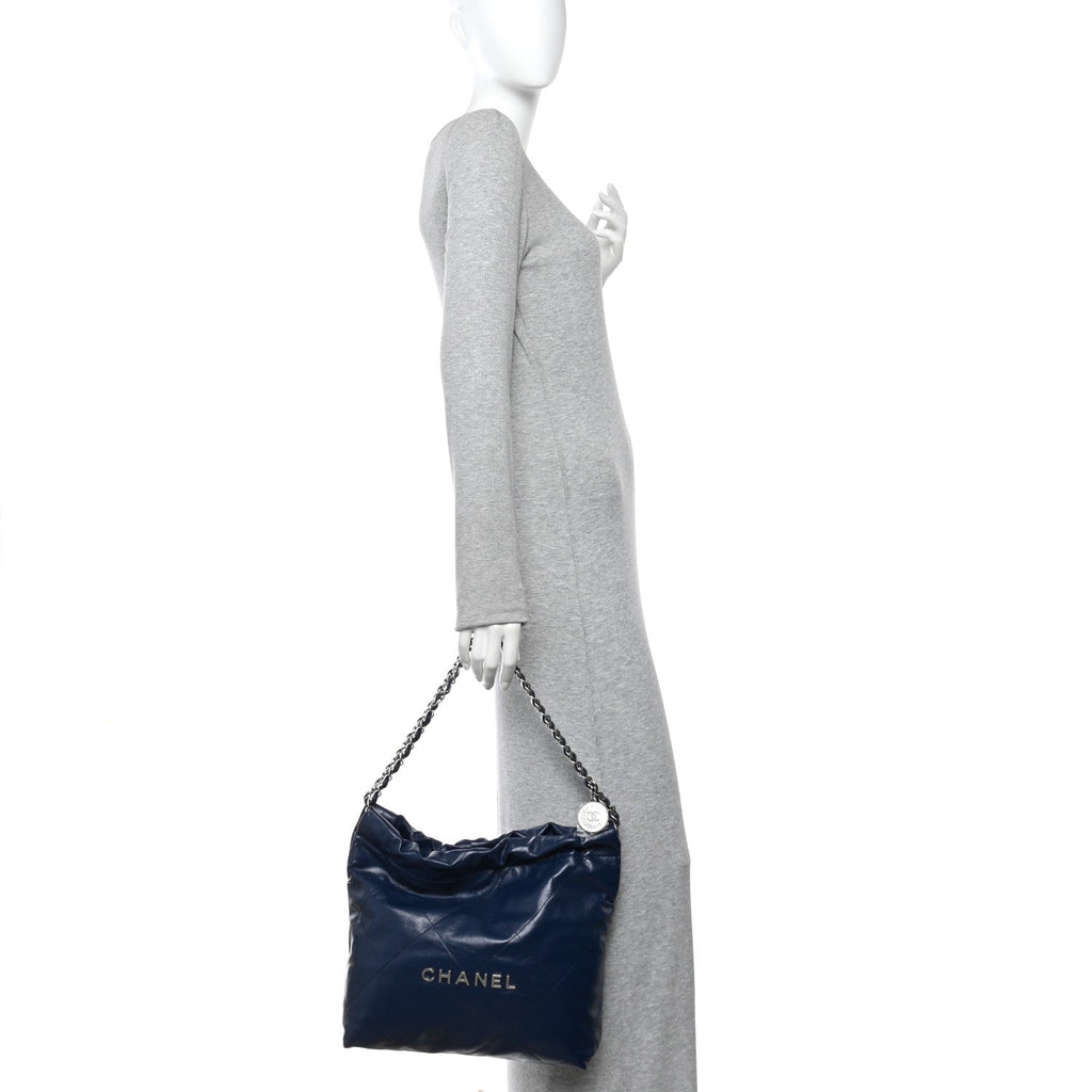 Shiny Calfskin Quilted Small Chanel 22 Navy