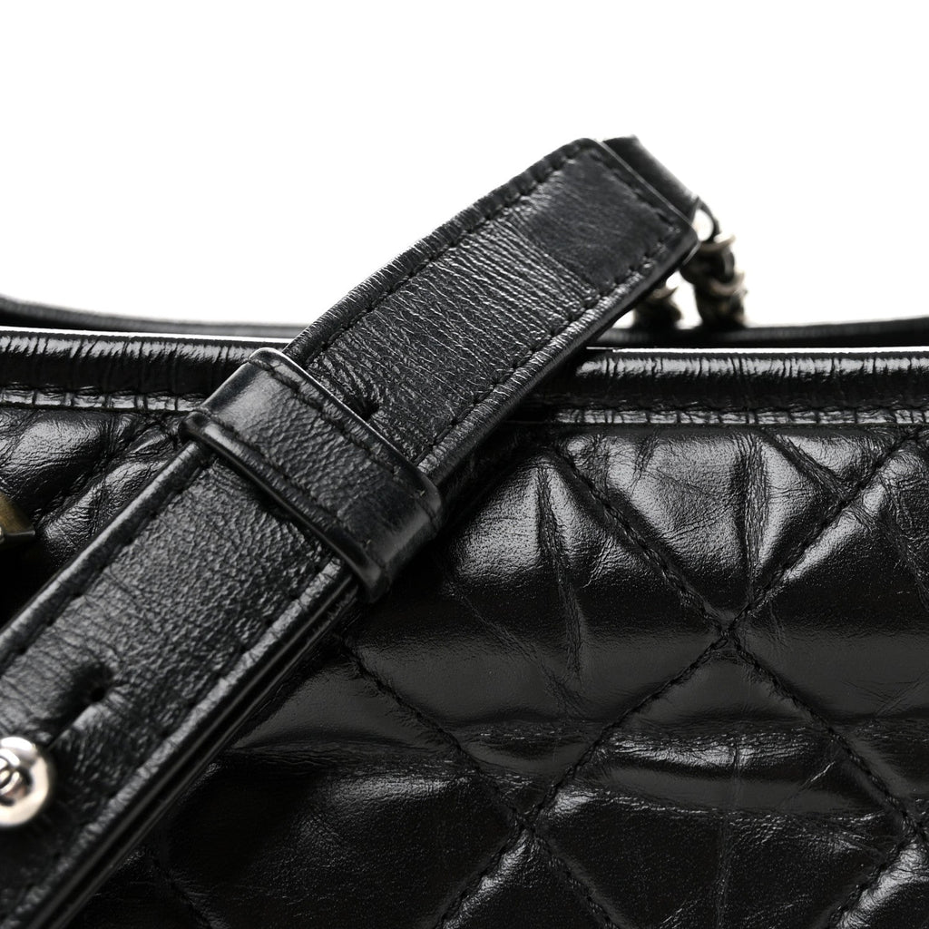 Aged Calfskin Quilted Small Gabrielle Hobo Black