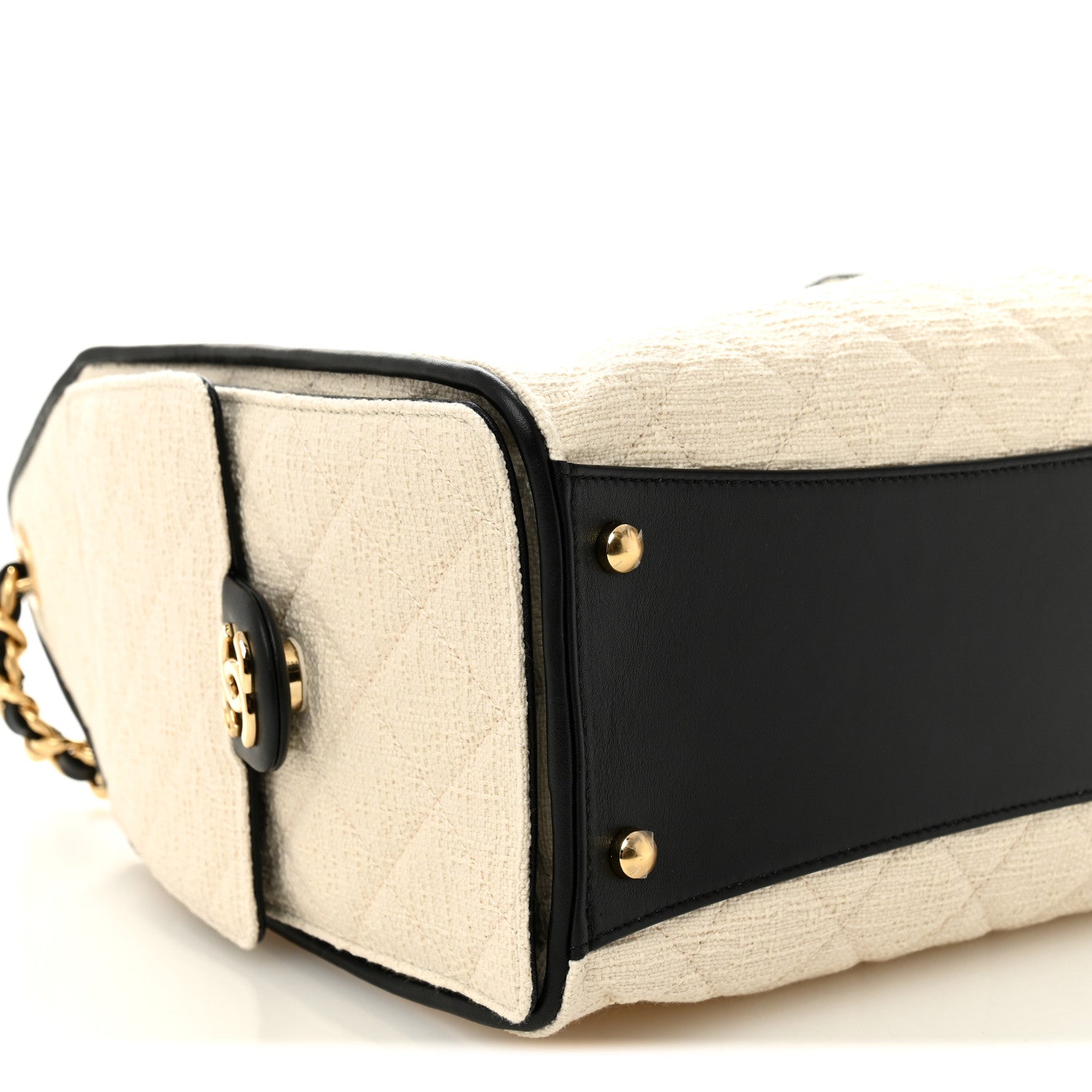 Canvas Calfskin Quilted Small Chanel 25 Handbag Ecru Black