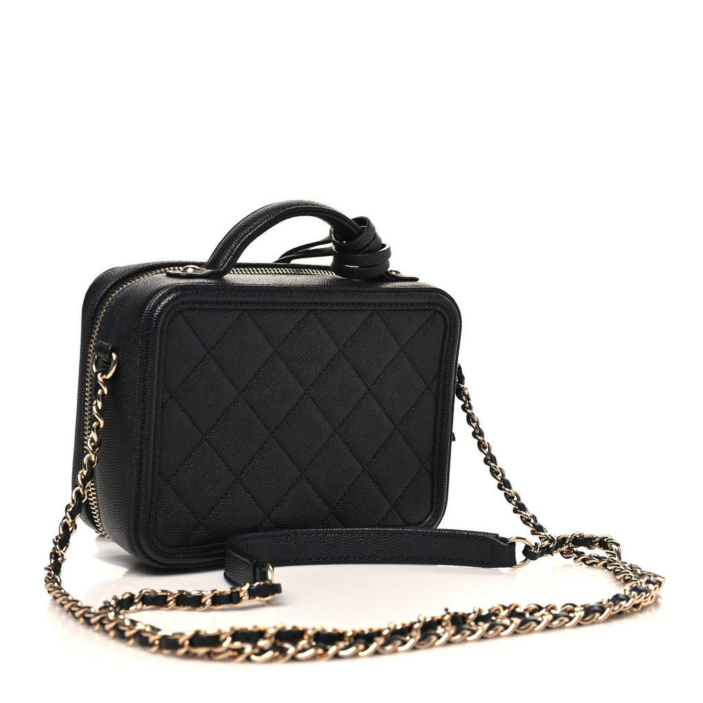 Caviar Quilted Small CC Filigree Vanity Case Black