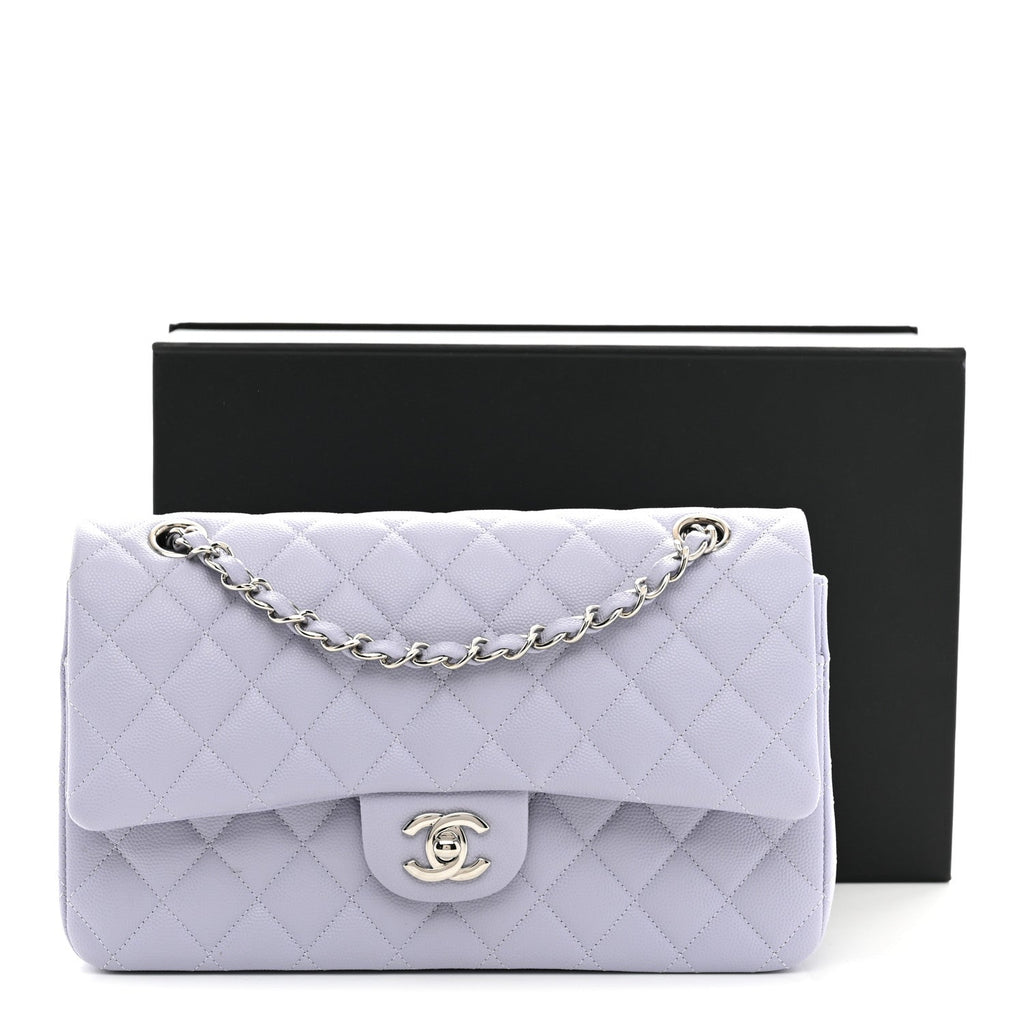 Caviar Quilted Medium Double Flap Light Purple