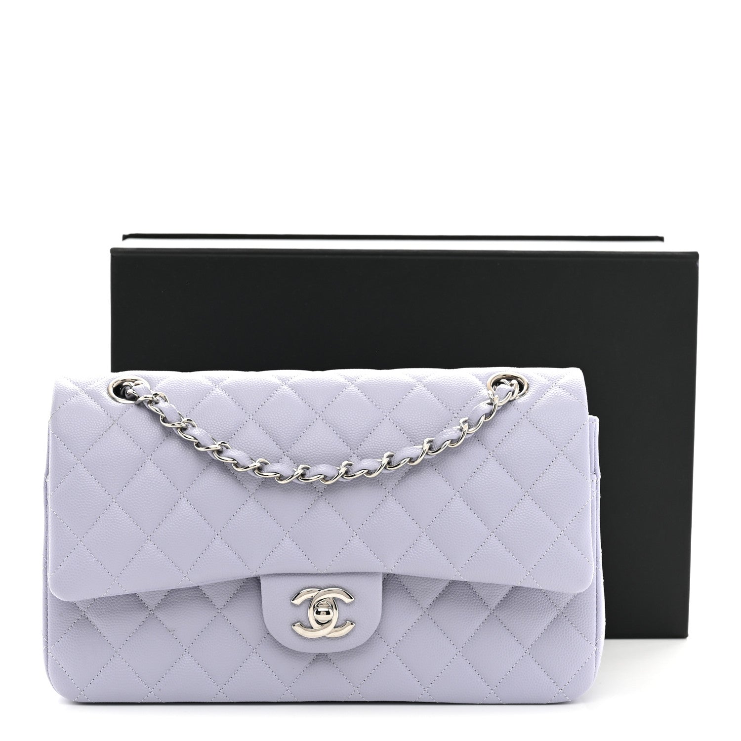 Caviar Quilted Medium Double Flap Light Purple