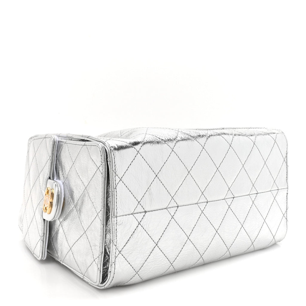 Metallic Crumpled Calfskin Quilted Small Chanel 25 Handbag Silvery