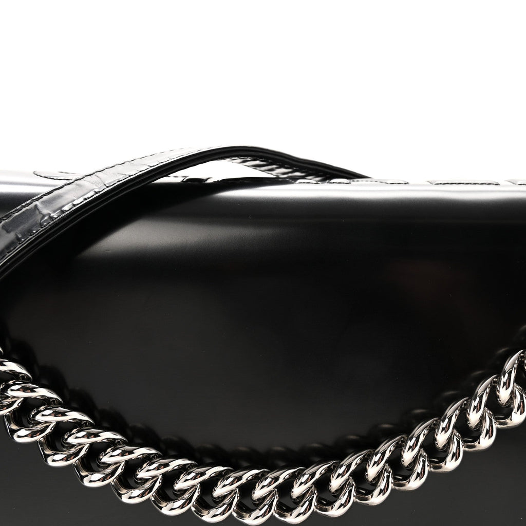 Glazed Calfskin Large Boy Flap Black