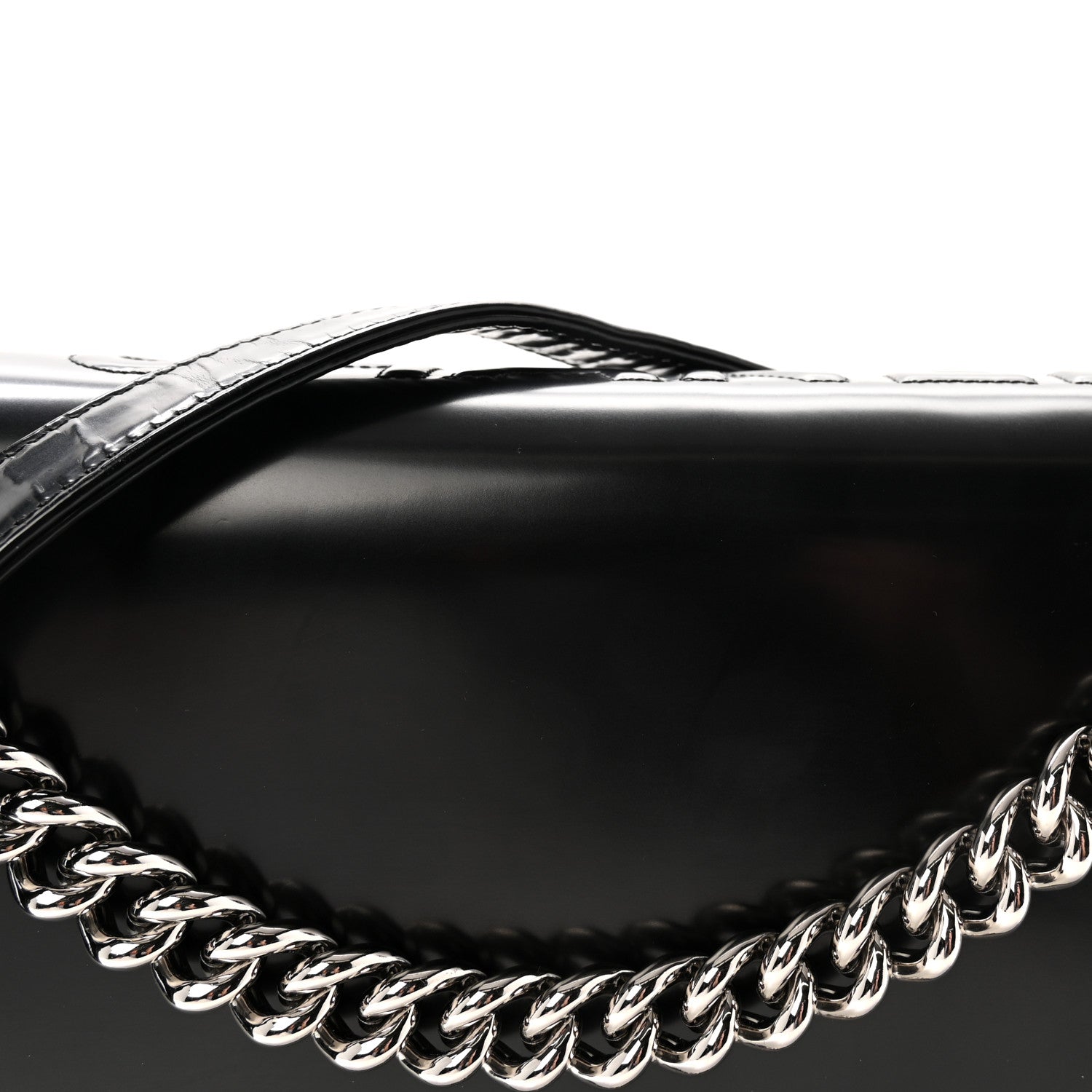 Glazed Calfskin Large Boy Flap Black