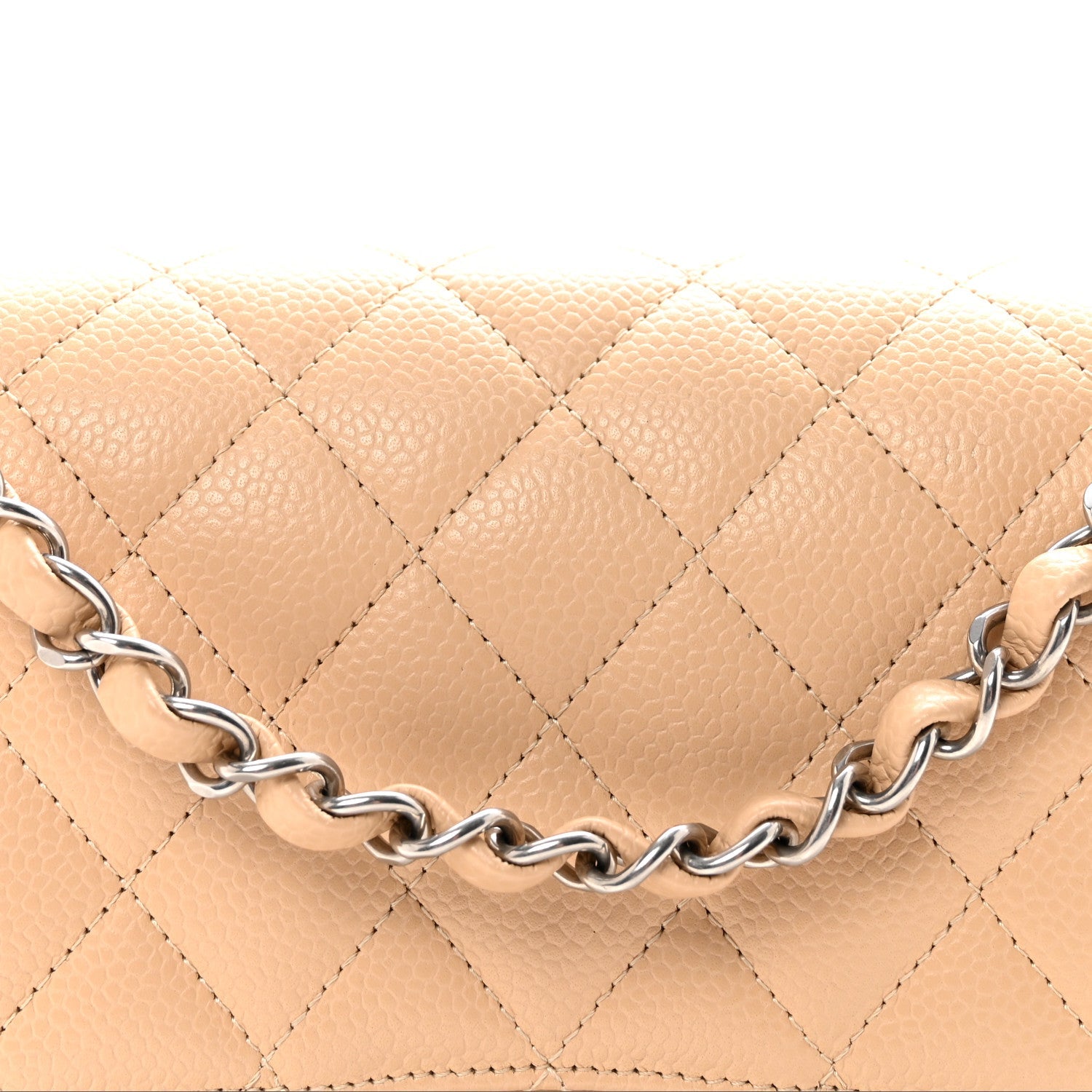 Caviar Quilted Medium Double Flap Beige