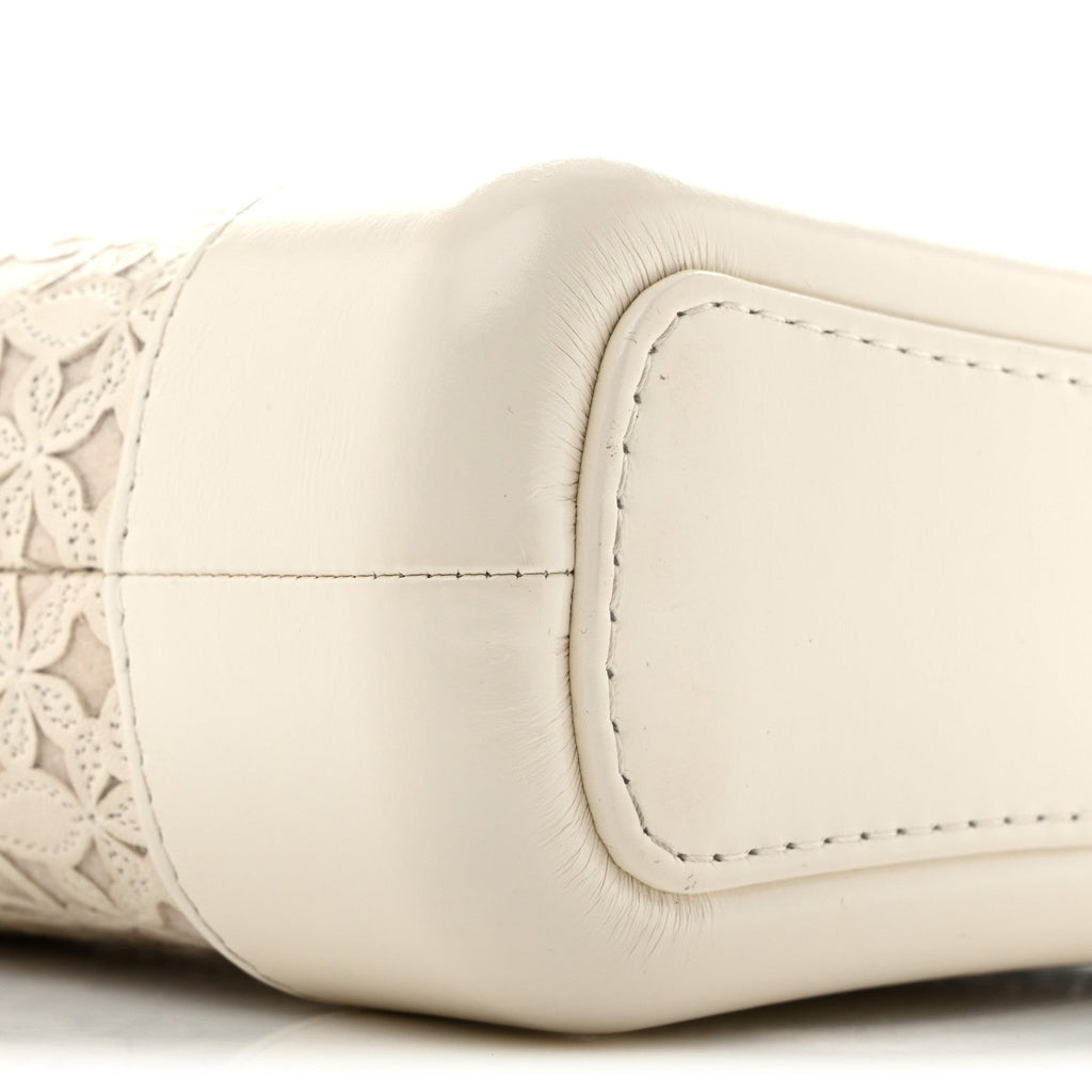 Calfskin Wool Felt Embossed Small Gabrielle Logo Hobo White