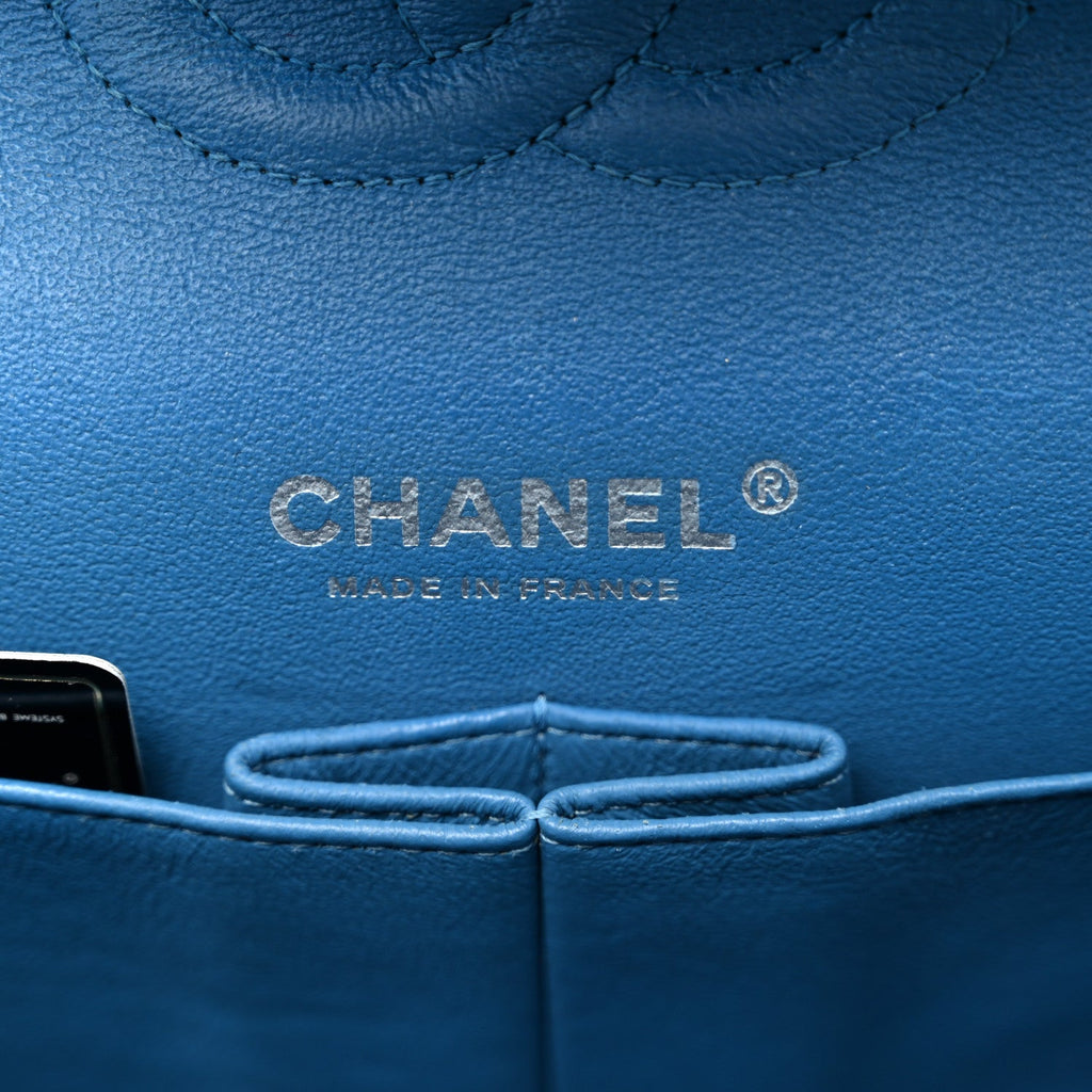 Iridescent Caviar Quilted Medium Double Flap Blue