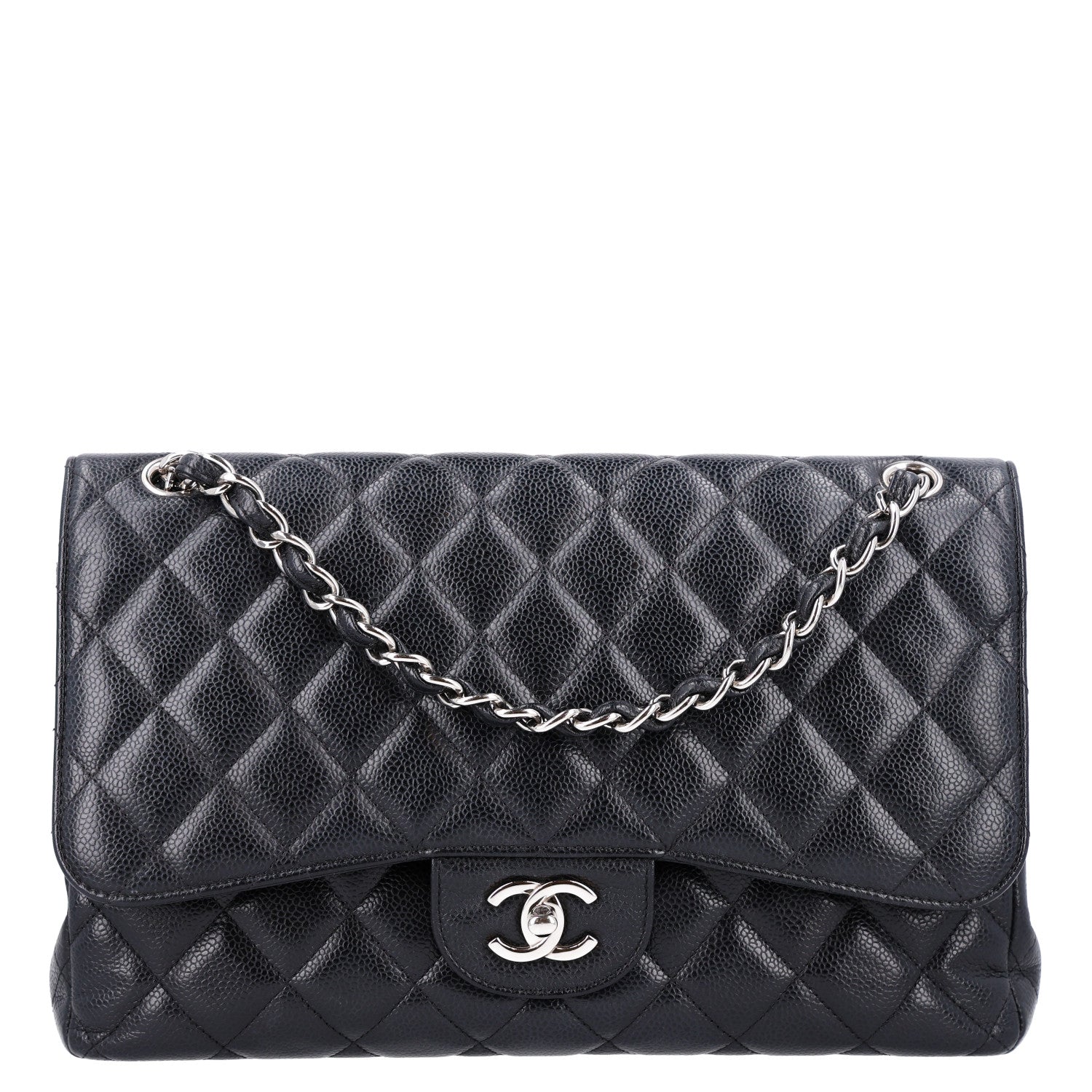 Caviar Quilted Jumbo Double Flap Black