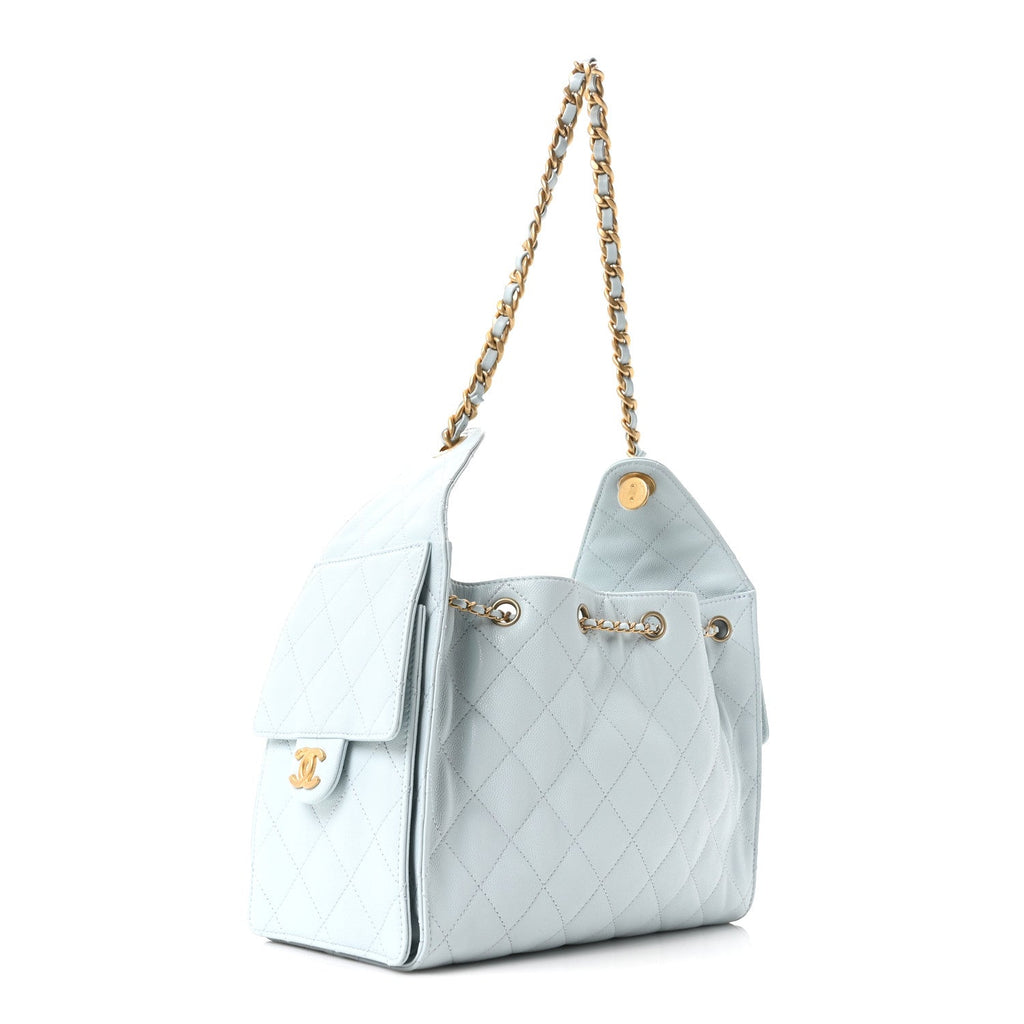 Caviar Quilted Small Chanel 25 Handbag Light Blue