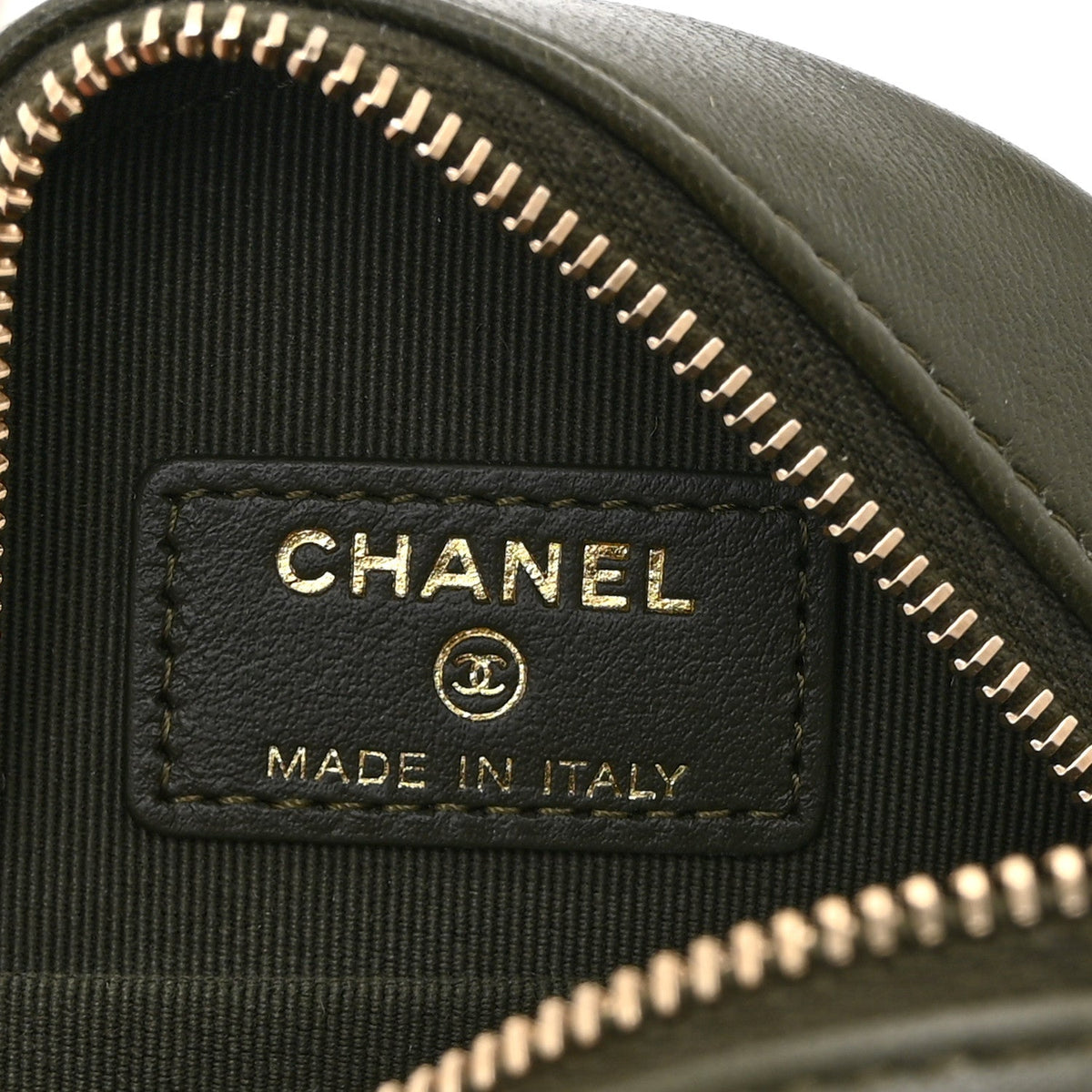 Lambskin Quilted Chanel 19 Round Clutch With Chain Khaki