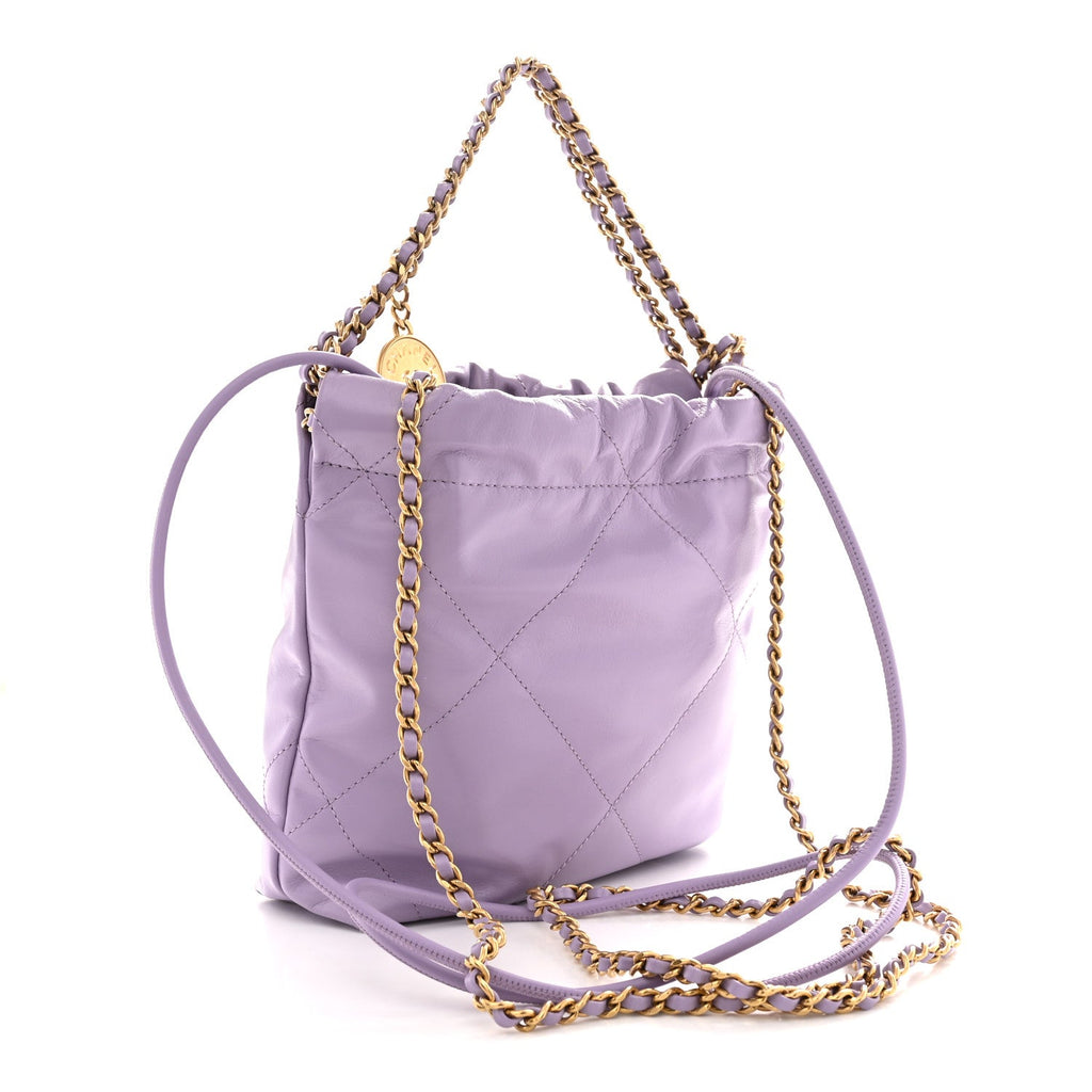 Shiny Calfskin Quilted Mini Chanel 22 Light Purple