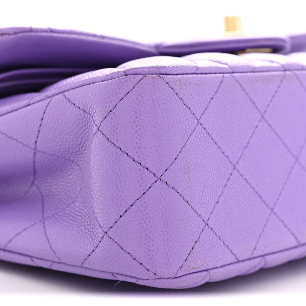 Caviar Quilted Small Double Flap Purple