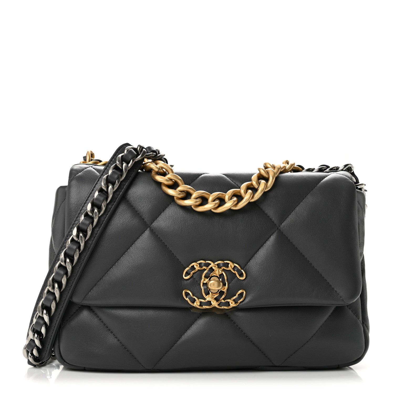 Lambskin Quilted Medium Chanel 19 Flap Dark Grey